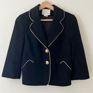 Sara Berman Blazer Vintage Black Gold Trim Cashmere Size XS Academia Old Money